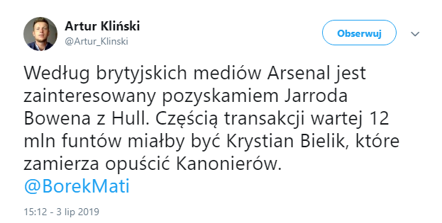 Krystian Bielik częścią WYMIANY!?